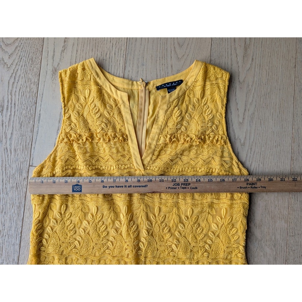 Laundry by Shelli Segal‎ Yellow Embroidered Sleeveless V Neck cotton top Size 12 - Picture 7 of 7